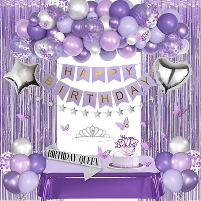 Purple Birthday Decorations for Women Girls Lavender Purple Silver Foil Ballo... — 第 1/4 张图片