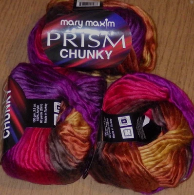 Lot of 3 Skeins, Mary Maxim Prism CHUNKY Yarn, 3.5 oz, 60 yds, Sunset - Image 1 of 4