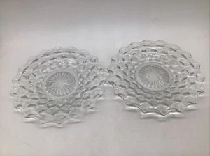 Vintage FOSTORIA #2056 Clear Glass Motif Cube 7” Salad Plate Set Of 2 - Picture 1 of 14