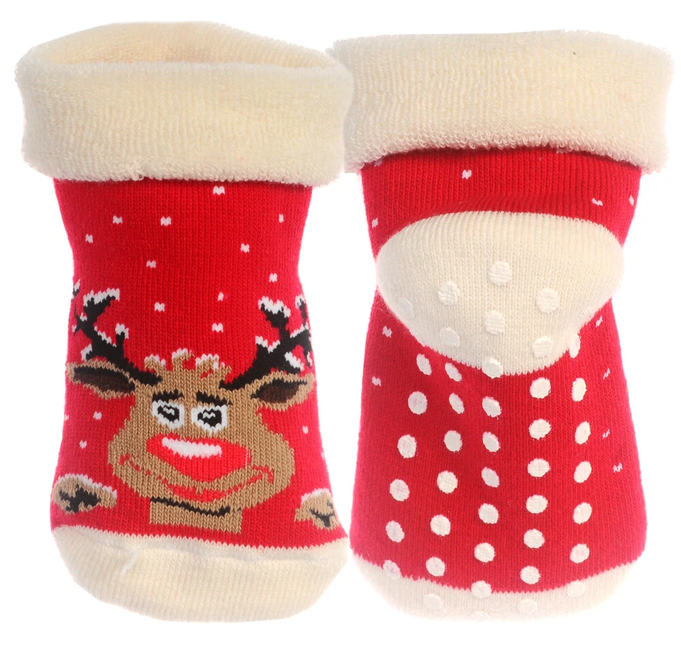 MARTINEX Thermosocken Socken für Kinder Weihnachten warme Weihnachtssocken in Rot genoppt