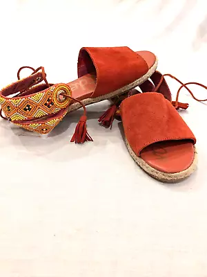 NEW Sam Edelman Womens Sz: 7M Coral Suede EspadrilleS Ankle Sandal Beads Tassel - Image 1 of 4
