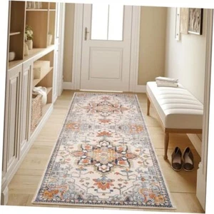 2x6 Runner Rug Washable Hallway Carpet Vintage Boho Kitchen Mat, 2x6 Feet Beige - Picture 1 of 8