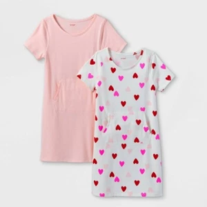 Cat & Jack Girls' 2pk Abdominal Acces Valentines Short Sleeve Dress Size XXL(18) - Picture 1 of 3
