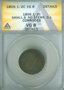 1806 Draped Bust Half Cent  ANACS VG-8 DETAILS FREE S/H (2127138)