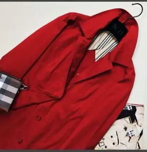 Burberry Balmac Coat Polyester Cotton Red Size M For Women - Picture 1 of 24