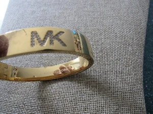 Michael Kors Wide Bangle Bracelet, Goldtone, "MK", 12mm - Picture 1 of 5