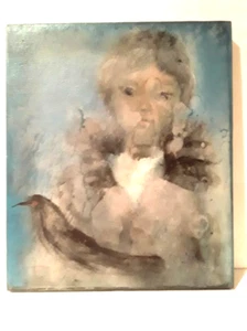 Gilberto Aceves Navarro oil on canvas Girl with Black bird - Picture 1 of 9