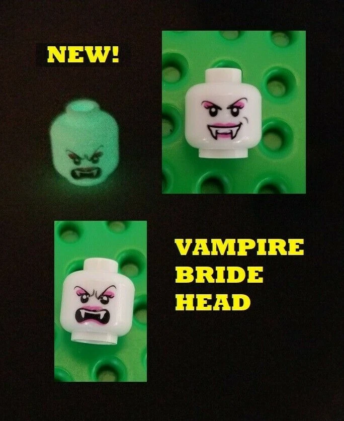 LEGO Minifigura Brilla en la Oscuridad Cabeza Vampiro Novia Monstruo Colmillos DOBLE CARA Foto 1 de 1