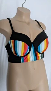 New SWIM BY CACIQUE Balconette Bikini Swimsuit Top 46C black stripe Underwire - Picture 1 of 6