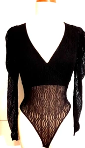 Haute Monde Black Bodysuit / Leotard - Sz S - Black Lace - Snap Crotch - Imagen 1 de 9