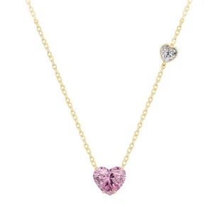 Love Heart Shape With Pink & White Diam Pendant Necklace for For Women's - Picture 1 of 8