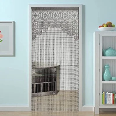 String Door Privacy Lace Curtain Macrame Boho Doorway 35×79in/90×200cm Grey - Image 1 of 4