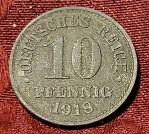 1918 Deutsches Reich Germany 10 Pfennig German Empire Iron Coin, Free Shipping - Picture 1 of 2