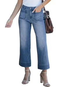 Wide Leg Jeans for Women Trendy High Waisted Flare Jeans Cropped Denim Pants ... - Picture 1 of 7