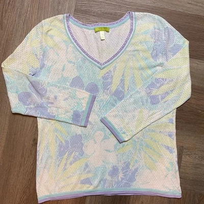 Top para mujer Sigrid Olsen pastel floral cuello en V manga larga talla M transpirable golf Foto 1 de 4