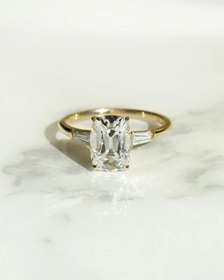 2.80 Carat Old Mine Elongated Cushion Cut Moissanite Trilogy Engagement Ring, - Image 1 of 4