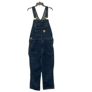 Carhartt Overalls Men's Size 30x28 Blue Denim Bib Utility Carpenter Loose Fit - Picture 1 of 16