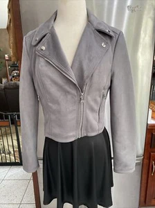 Express Faux Suede Grey MOTO Biker JACKET SMALL - Picture 1 of 3