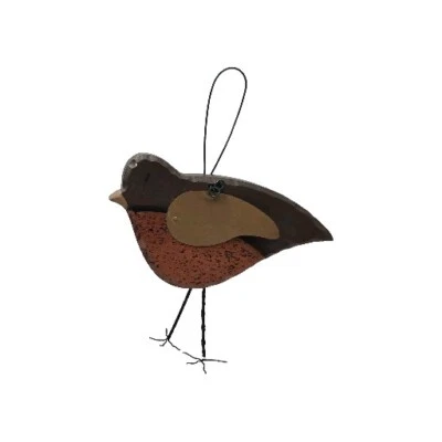 Metal Wooden Art Bird Red Robin Sculpture Rustic Country Decor Hanging Ornament  - Image 1 of 4