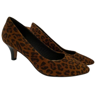 Clarks Collection Womens Size 5M Heel Pumps Suede Leopard Print Tan Black - Image 1 of 4