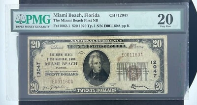 1929 MIAMI BEACH FIRST NATIONAL BANK FLORIDA $20 PMG 20 VERY FINE - Image 1 of 2