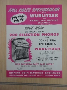 Wurlitzer Jukebox Advertising Flyer Original Brochure - Picture 1 of 1