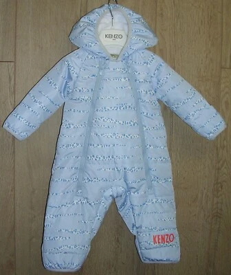 Kenzo Boys New Fleece Lined Blue White Snow Pram Suit Snowsuit Age 9 Months - Image 1 of 4