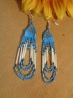 Handcrafted Southwestern 3" Porcupine Quill & Beaded Earrings Blue Silver