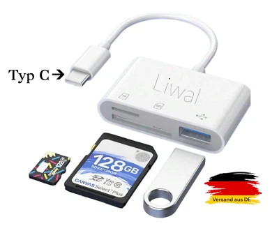 USB C Kartenleser, MicroSD, SD, USB Card Reader, iPhone, Android - Bild 1 von 4