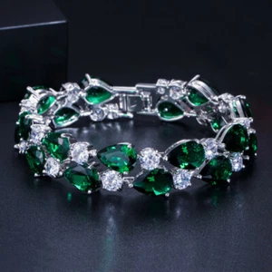 New Mona Lisa Green Citrine White Topaz Luxury Women Gemstone Silver Bracelets - Picture 1 of 12