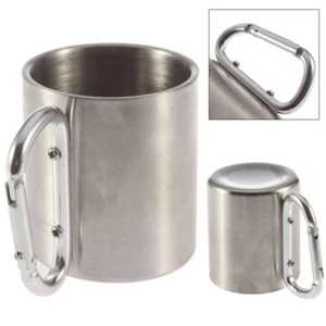 220ml Outdoor Camping Cup Stainless Steel Coffee Mug Carabiner Hook Double Wall - Picture 1 of 4
