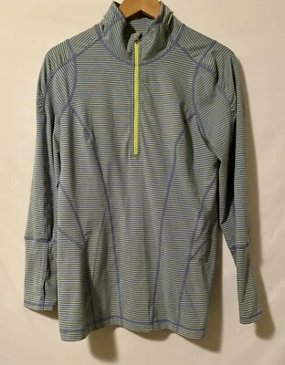 ZELLA Athletic Shirt 1/4 Zip Pullover Stretch Green Blue Striped Athleisure Sz L - Image 1 of 4