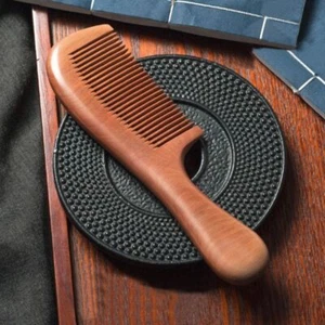 Anti-static Natural No-static Massage Head Peach Wood Fine Tooth Comb Wooden - Picture 1 of 7