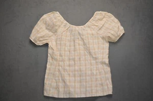 J Crew Women's V Back Puff Sleeve Textured Plaid Top Blouse Size 4 - Picture 1 of 8