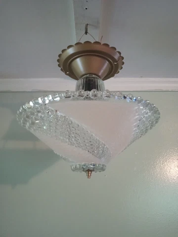 Antique Vintage Glass Ceiling Light Fixture Chandelier Pink Hobnail 1940s Cover