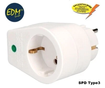 EDM ADATTATORE SPINA E PRESA SCHUKO FRANCO TEDESCA SALVA FULMINE PROT. SOVRATENSIONI