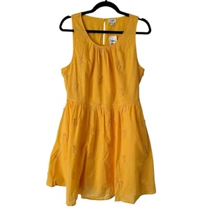 J. Crew Yellow Pinapple Appliqué Cotton Fit & Flare Dress Women’s Size 10 NWD  - Picture 1 of 7