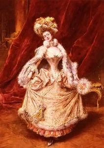 Oil painting eduardo leon garrido - the curtsey beautiful young noble lady 36" - Picture 1 of 1