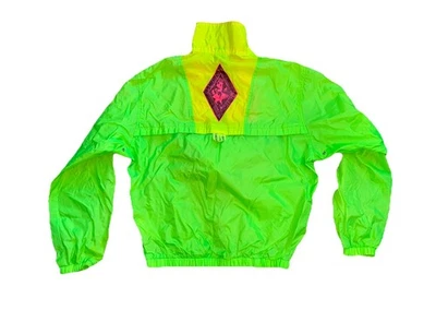 Vintage 80s Ocean Pacific Anorak Windbreaker Mens M Surf Neon Green Pink Foto 1 de 4