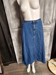 CJ Banks Skirt 26W Blue Denim High Rise A Line Midi Zip Button Slit Vtg 90s - Picture 1 of 5