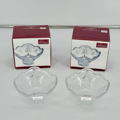 "Juego de 2 cuencos con patas Mikasa Navidad noche 6"" tazón de vidrio transparente nuevo con etiquetas" Foto 1 de 4