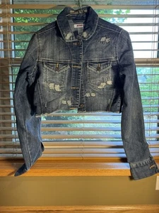 Bongo Crop Jean Jacket size M Blue Distressed - Picture 1 of 4