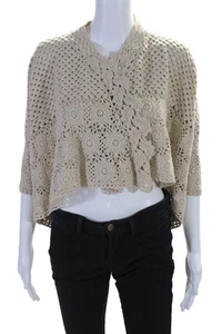 Cotton By Autumn Cashmere Womens Crochet Cardigan Sweater Beige Size Medium - Picture 1 of 6