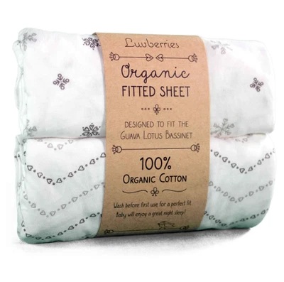 Juego de sábanas ajustables de algodón orgánico moisés Luvberries Guava Lotus gris blanco nuevo con etiquetas Foto 1 de 3
