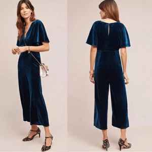 Anthropologie Greylin Luna blau Samt Overall mit Wickel-VNeck weites Bein Design - Bild 1 von 10