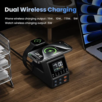 240W Multi USB Type C PD 140W Fast Charger Station Wireless Charger Time Display - Image 1 of 4