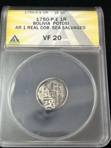SASA 1750 P Bolivia 1 Silver Real Sea Salvage Anacs Vf20 - Picture 1 of 6