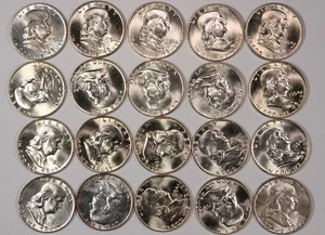1954-D Franklin Half Dollar Full Roll of 20 Coins, Ch /Gem BU, Lustrous, No Res! - Picture 1 of 5