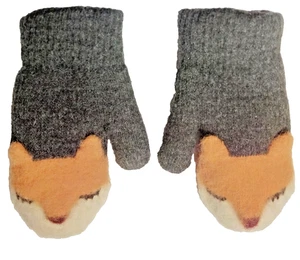 Baby Fuchsgesicht süße warme Winter grau Fäustlinge gefüttert beige Kunstfell flauschig 12-18 m - Bild 1 von 6