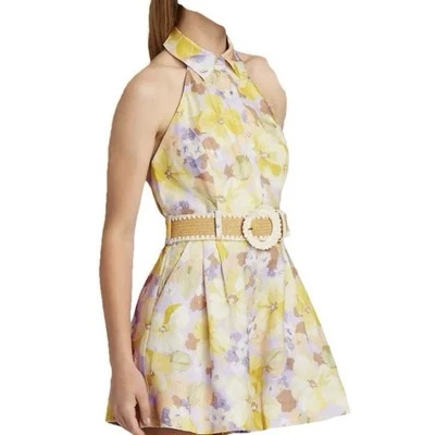 ZIMMERMANN POP HALTERNECK PLAYSUIT IN MULTIFLORAL LINEN SIZE AU 4 / US 12 NWT - Image 1 of 4